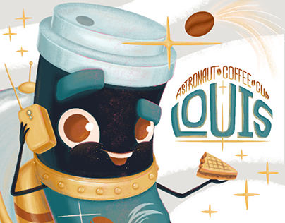 Paper coffee cup astronaut Louis. Character design.