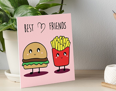 Illustration of hamburger and fries "Best friends".