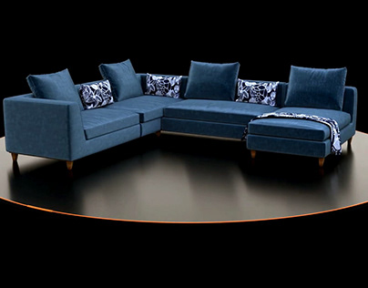 Modern L-Shape Blue Sofa 3D Model