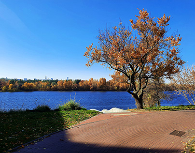 Autumn colors of Ukrainian nature. Dnepr River.