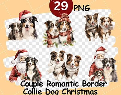 Watercolor Couple Romantic Border Collie Dog