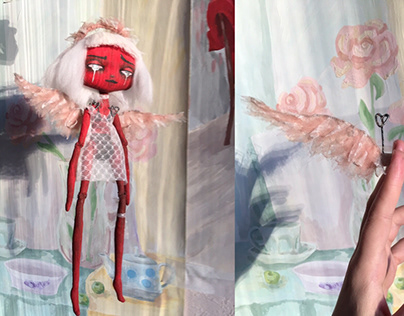 Red doll with tears in her eyes