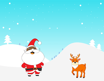 Santa walks snow accompanied by deer
