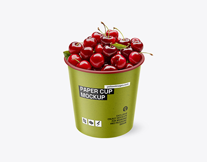 Kraft Paper Cup w/ Cherries Mockup