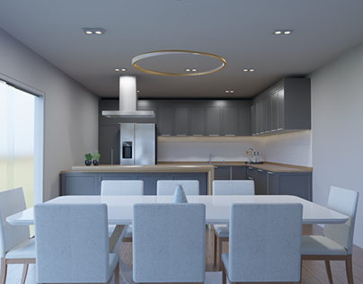 Gray - Integrated kitchen and dining room