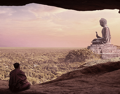 Monk in a cave - Matte Painting