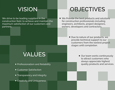 Vision, Value and Objective page design