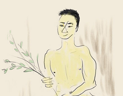 A man with a plant in hand