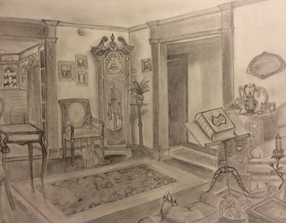 Pencil Drawing of my Living Room