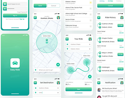 Ride sharing app mobile ui design figma