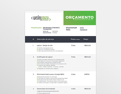 Layout para Orçamento Web Site (Invoice)