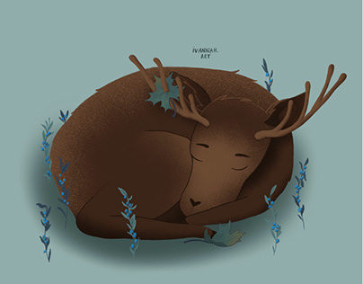 Illustration of a sleeping moose