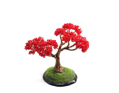 Beaded bonsai, wire tree, sculpture, handmade, ornament
