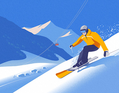 Vector drawings on a ski theme for postcards