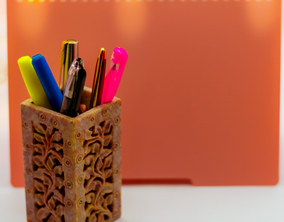 Pen Stand with notebook background