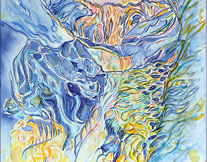 Winter Iced-waterfall, Sassenage, Watercolor, 2022