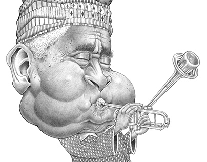 Caricature of Dizzy Gillespie, jazz trumpeter