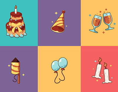 vector cartoon birthday set items