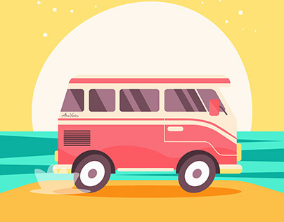 A flat-style summer bus