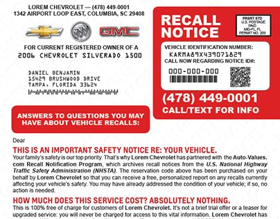GM Branded Automotive Recall Mailer