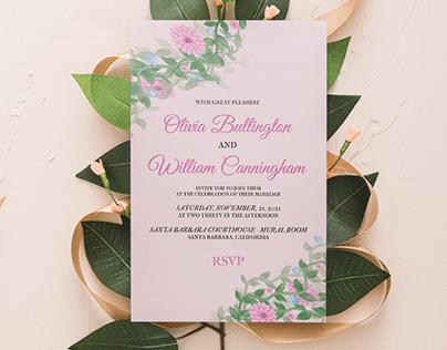 Wedding invitation with watercolor paints