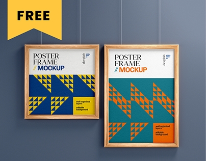 Realistic Poster Mockup With Wood Frame Set - FREE