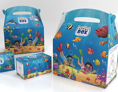 Cartboard food box underwater theme design.