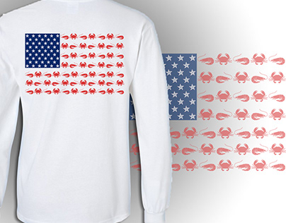 USA Flag Design With Shrimp and Crab T-shirt