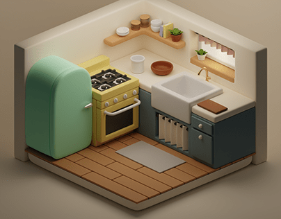 3D Cute isometric kitchen - blender