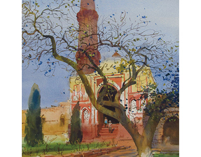 Project thumbnail - Kutub minar, Delhi , watercolour painting