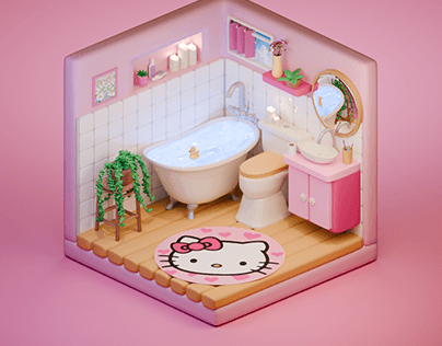 Isometric Bathroom Hello Kitty Sanrio 3d blender