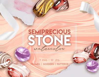 Semiprecious stone watercolor PNG set