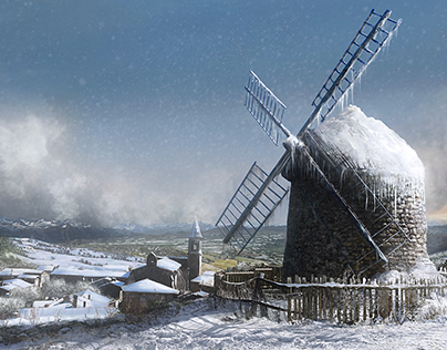 Windmill Summer/Snow Matte Painting