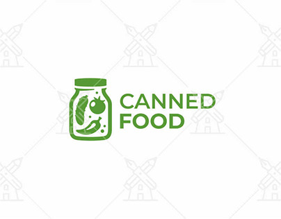Canned food in glass jar logo design. Pickled food