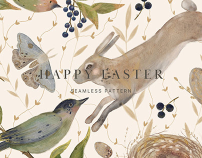Happy easter. Watercolor seamless pattern.
