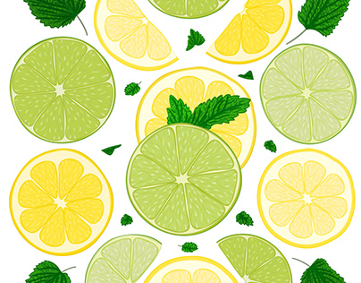 Illustration of lemon and lime wedges with mint leaves