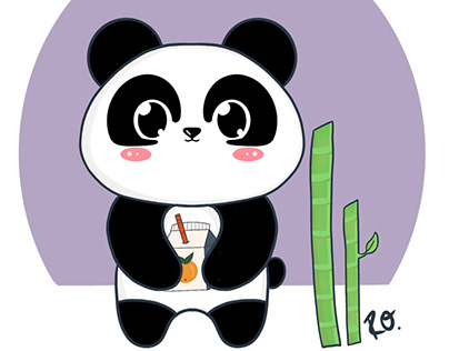 Baby panda with a juicebox