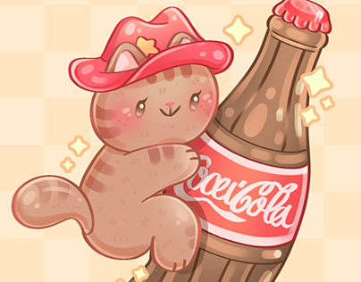 Coca-cola Cat Sticker Desing @OopsAllKawaii