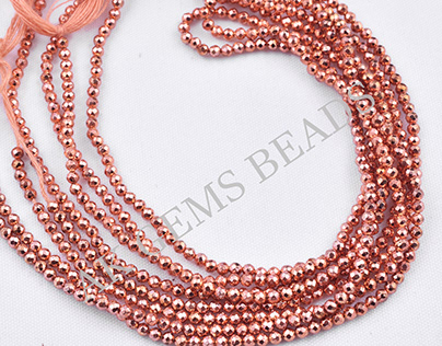 Natural Tiny Rose Gold Pyrite Faceted Rondelle Beads