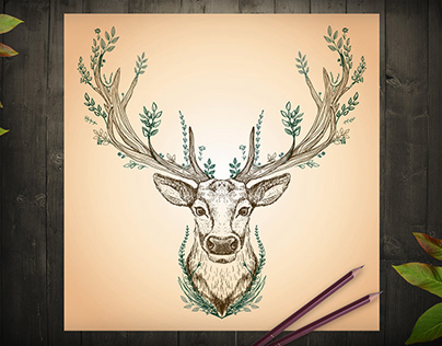 Deer forest spirit, graphic vector illustration