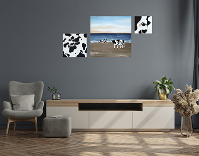 Triptych. Cows on the beach.