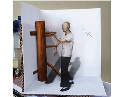 3D drawing of Ip Man training on dummy