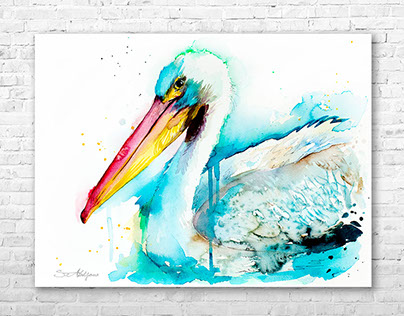 American White Pelican watercolor by Slaveika Aladjova