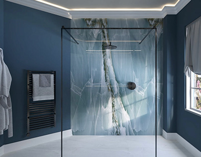 Blue luxury bathroom in Buckinghamshire