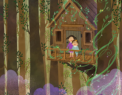 Illustration-Two girls in the forest