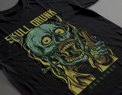Skull Drunk T-Shirt Design