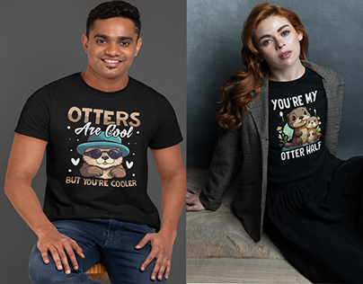 Otters, Vintage T-Shirt Design.