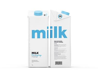 1L Milk packaging. Tetra Brik edge. Front and Side