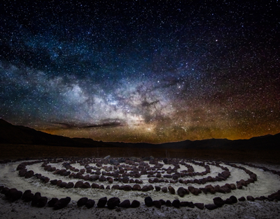 Milky Way rising above mystical labyrinth
