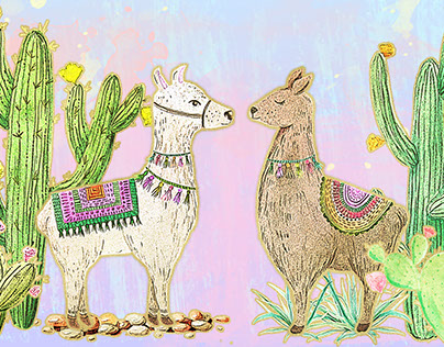 Gold Watercolor Llamas